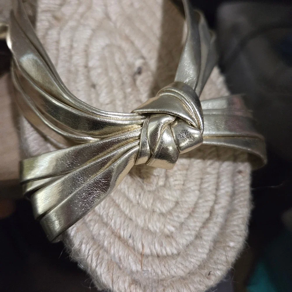 J. Crew Espadrille Slides Gold Metallic Knot Detail Sandals made in Spain Size 8